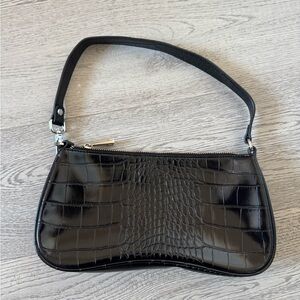 JW PEI Glossy Black Croc Shoulder Bag